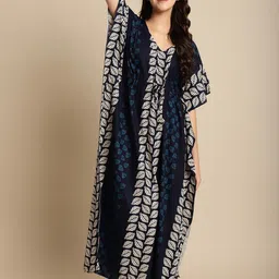 Secret Wish Floral Printed Pure Cotton Maxi Kaftan Nightdress-image-66