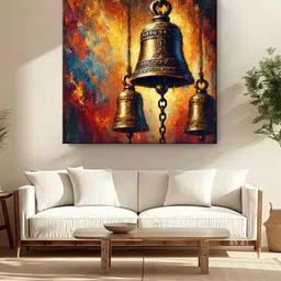 999Store Gold-Toned & Blue Temple Bells Canvas Wall Paintings-picture-39