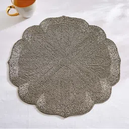 Home Centre Halcyon Grey Beaded Glass Flower Table Placemats-36