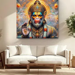999Store Orange-Coloured & Blue Lord Hanuman Canvas Religious Wall Paintings-picture-45