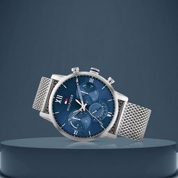 Tommy Hilfiger Men Blue Printed Dial & Silver Toned Stainless Steel Bracelet Style Straps Analogue Multi Watch-23