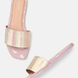 CORSICA Women Animal Textured Iridescent Effect Open Toe Flats-9