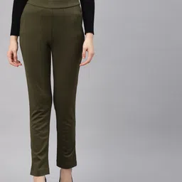 Marks & Spencer Women Olive Green Solid Regular-Fit Treggings-image-65
