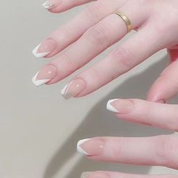 Secret Lives 24 Pcs Medium Long Translucent French Glitter Fake Nails - White-45