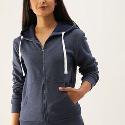 Campus Sutra Women Blue Solid Hooded Sweatshirt-image-29