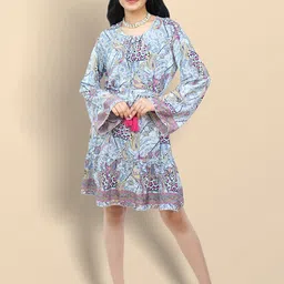 Boholyfe Ethnic Motfs Printed Flared Sleeve Fit & Flare Dress with a Belt-image-40