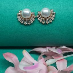 Niscka Gold-Plated Cubic Zirconia Studded Contemporary Studs Earrings-31