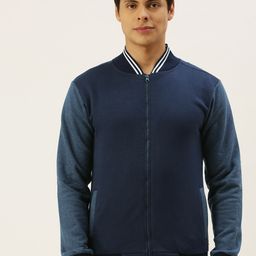 Campus Sutra Men Navy Blue Colourblocked Windcheater Varsity Jacket-image-87