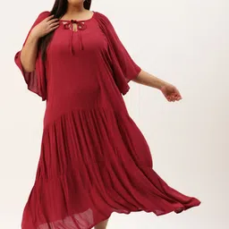 theRebelinme Plus Size Maroon Solid Tiered A-Line Maxi Dress-picture-13