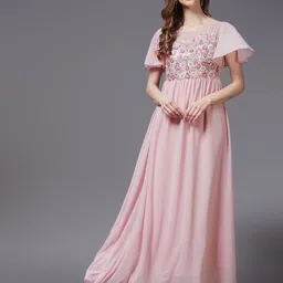 Miss Chase Pink Embellished Embroidered Georgette Maxi Dress-picture-32