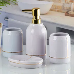 Kookee Purple 4 pieces Abstract Ceramic Bathroom Accessories Set-image-2
