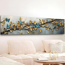 Art Street Gold-Toned & Blue 1 Piece Canvas Birds and Animals Wall Paintings-image-28