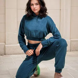 Stylecast X Hersheinbox Velvet Finish Hooded Cropped Co-Ords-image-34