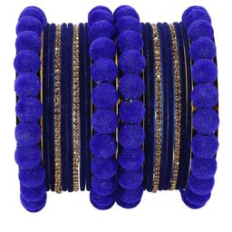 NMII Set Of 20 Zircon Studded & Beaded Velvet Antique Bangles-image-25