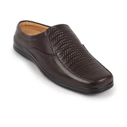 FAUSTO Men Black Textured Leather Slip-on Shoe Style Sandals-image-77