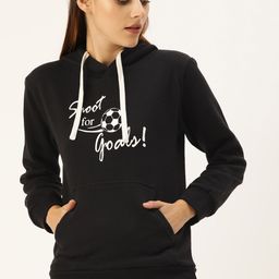 Campus Sutra Women Black Printed Hooded Sweatshirt-image-17