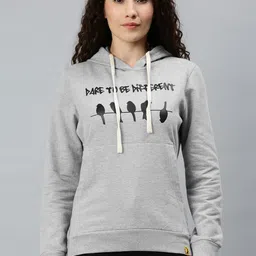 Campus Sutra Women Grey Printed Hooded Sweatshirt-picture-12