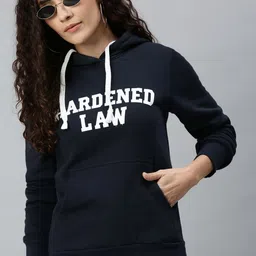 Campus Sutra Women Navy Blue Printed Hooded Sweatshirt-picture-26
