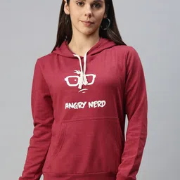 Campus Sutra Women Maroon Printed Hooded Sweatshirt-picture-17