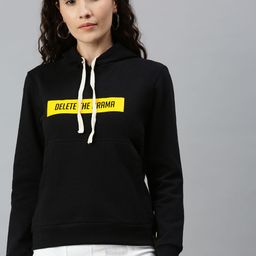 Campus Sutra Women Black Printed Hooded Sweatshirt-image-56