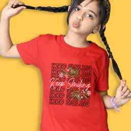 NUSYL Girls Typography Printed Short Sleeve Round Neck Oversized T-shirts-40