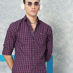 The Indian Garage Co Men Navy Blue & Red Slim Fit Checked Casual Shirt-image-88