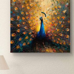 Myntra Elegant Homes Blue & Gold-Toned Peacock Printed Canvas Wall Art-image-99