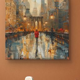 Myntra Elegant Homes Gold-Toned & Black Street Printed Canvas Wall Art-image-80