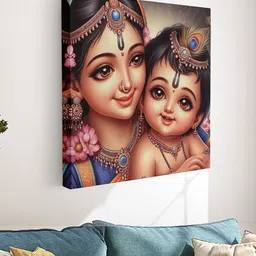 Myntra Elegant Homes Blue & Brown Lord Krishna Printed Canvas Wall Art-image-15