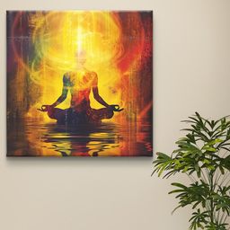 Myntra Elegant Homes Yellow & Black Meditation Printed Canvas Wall Art-image-126