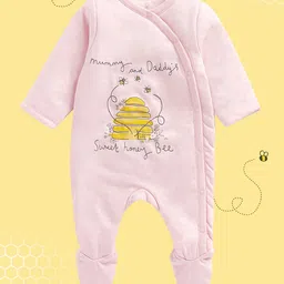 mothercare Infant Girls Pink Print Pure Cotton Wadded Sleepsuit-image-42