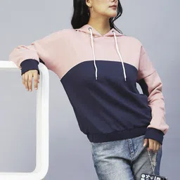 Rigo Women Peach-Coloured Colourblocked Fleece Hooded Sweatshirt-picture-16