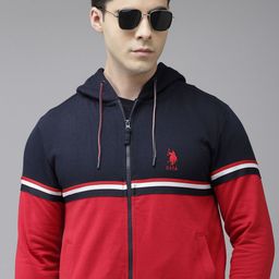U S Polo Assn Men Navy Blue & Red Colourblocked Hooded Sweatshirt-picture-15