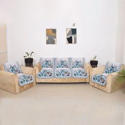 Aura Blue & Grey 6 Pieces Floral Printed 5 Seater Sofa Covers-image-77