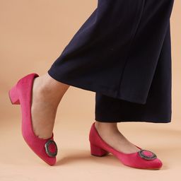 DressBerry Women Embellished Velvet Block Pumps with Buckles Women-image-18