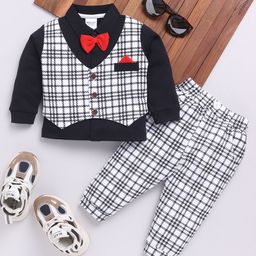 Moms Love Infant Boys Checked Pure Cotton Shirt with Joggers-picture-2