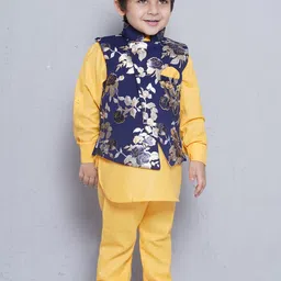 Aj DEZInES Boys Yellow & Navy Blue Printed Kurta with Pyjamas & Nehru Jacket-picture-41