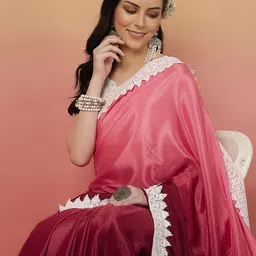 Sangria Ombre Embroidered Border Saree With Unstitched Blouse-picture-1