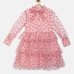 Cherry Crumble Girls Pink & Red Polka Dots Print A-Line Dress-image-97