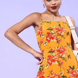 Berrylush Yellow & Red Floral Crepe Mini Dress-image-38