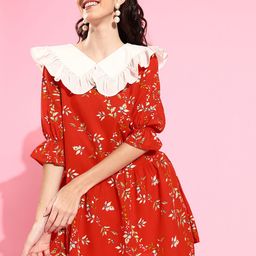 Cation Women Gorgeous Red Floral Waisted Dress-image-40