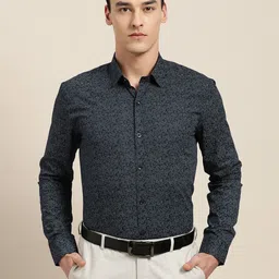 SOJANYA Men Navy Blue & White Classic Regular Fit Printed Formal Shirt-image-78