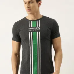 PETER ENGLAND UNIVERSITY Men Charcoal Brand Logo Printed T-shirt-image-98