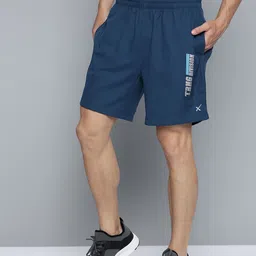 HRX By Hrithik Roshan Men Estate Blue Colourblock Regular Fit Rapid-Dry Antimicrobial Training Shorts-picture-1