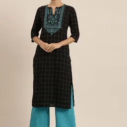 Vishudh Women Black & Turquoise Blue Printed Kurta with Trousers-picture-34