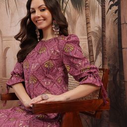 Sangria Ethnic Motifs Print Kurta with Trousers-42