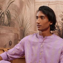 Sangria Men Foil Ethnic Printed Regular Kurta with Trousers-2