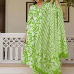 PARTHVI Floral Printed Pure Cotton Anarkali Kurta with Trousers & With Dupatta-picture-41