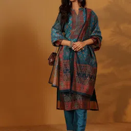 Varanga Women Printed Regular Chanderi Silk Kurta with Trousers & With Dupatta-picture-33