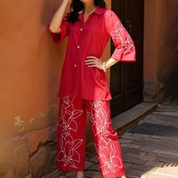 ZUMMER Embroidered Cotton Shirt Collar Neck Shirt With Trouser-image-51